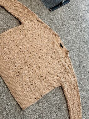 Lightweight Tan Open Stitch Crew Neck Sweater